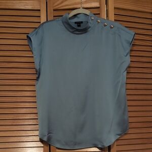 Elegant Blue Women's Top with Button Detail